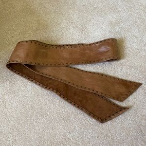 Brown Leather Studded Fabric Belt